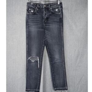 AMO Distressed Raw Hem Skinny Jeans in Washed Black – Size 26